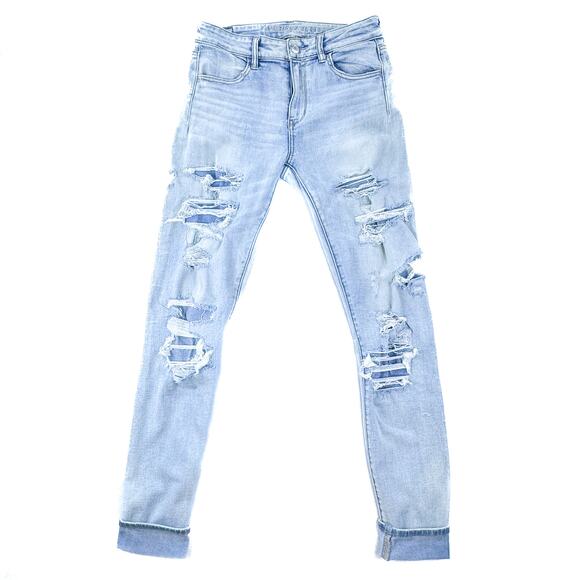 American Eagle Outfitters Denim - American Eagle Light Wash Distressed High Rise Jeggings- 8 Extra Long